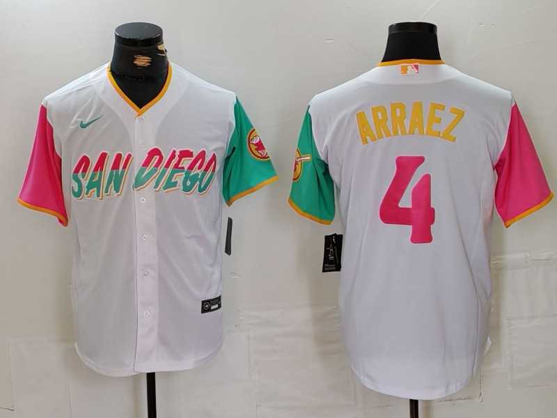 Mens San Diego Padres #4 Luis Arraez White 2023 City Connect Cool Base Stitched Jersey->san diego padres->MLB Jersey